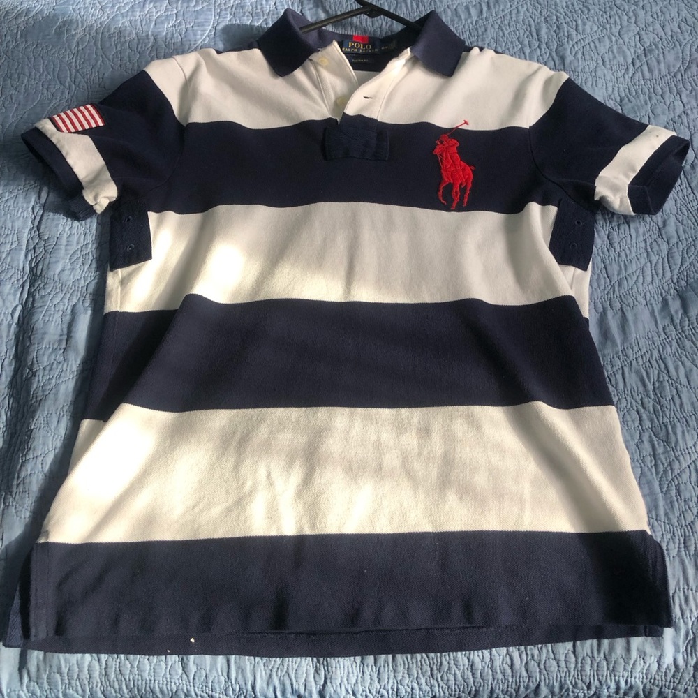 Ralph Lauren striped Polo Blue/White